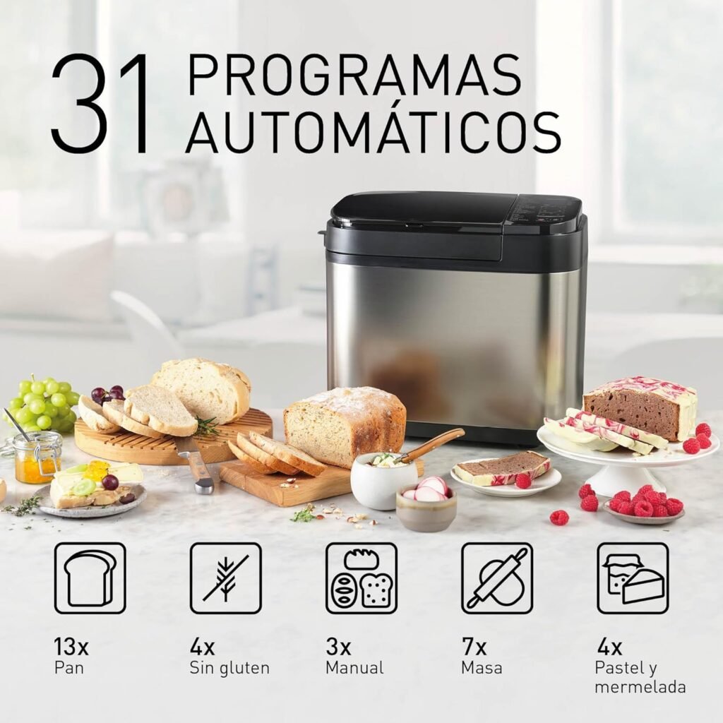 Panificadora con 31 programas automáticos para pan, pastel y más
