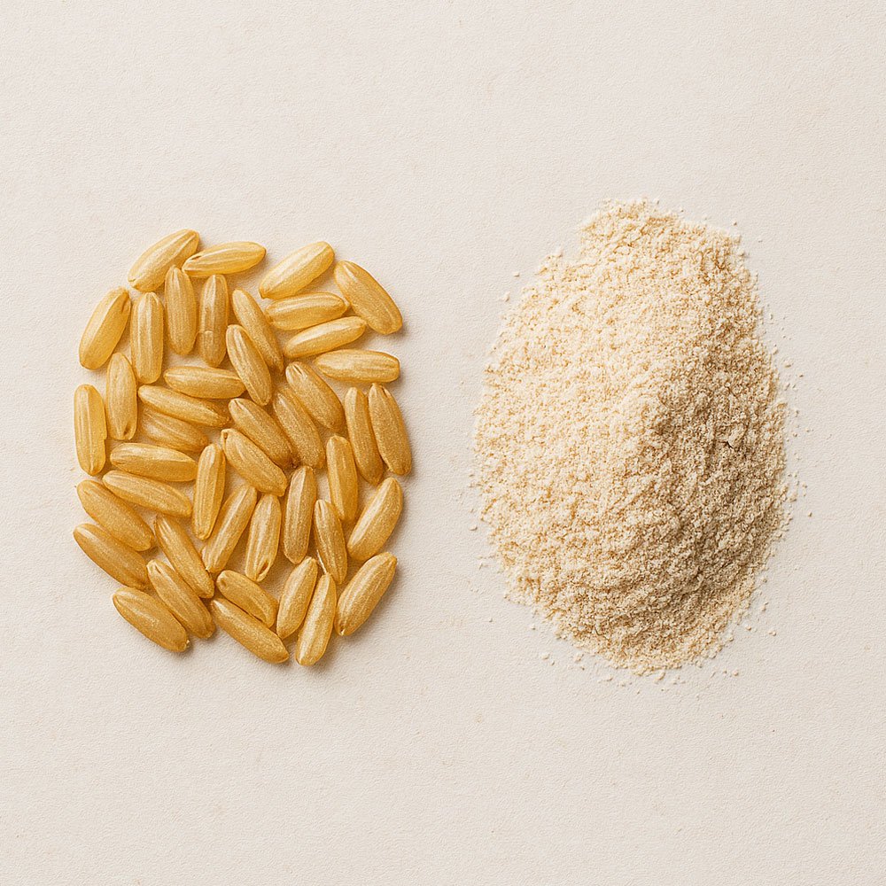 granos de arroz integral y harina de arroz integral