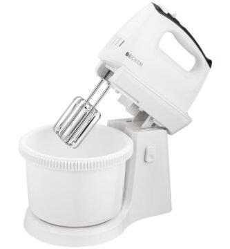 Amasadora Becken BHMB3134 con bol giratorio de 3,2 litros y varillas de acero inoxidable, ideal para repostería casera.