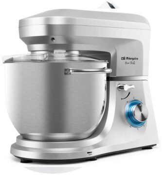 Amasadora Orbegozo AM 8000 de acero inoxidable en vista lateral