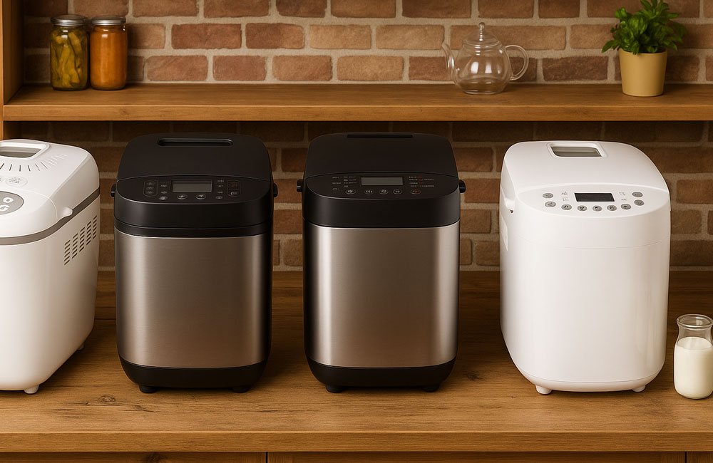 modelos de panificadoras automáticas en cocina rústica con hogazas de pan recién hecho