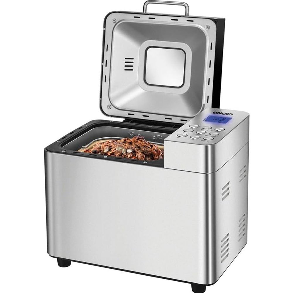 Panificadora 68456 Edel Unold con tapa abierta y mezcla de ingredientes