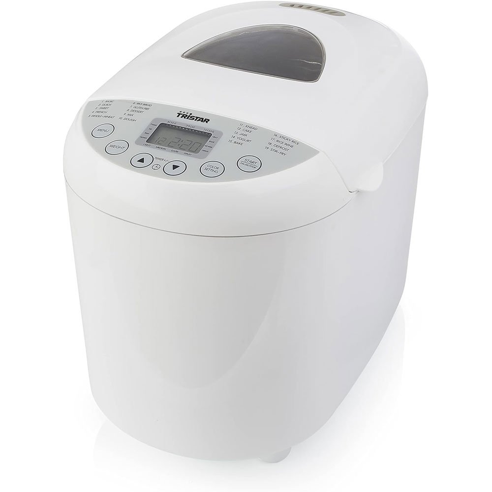 Panificadora Tristar BM-4586 blanca con pantalla digital y tapa con ventana