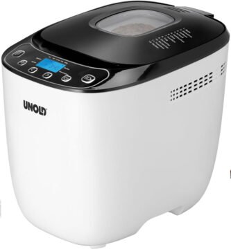 Panificadora Unold Backmeister Design 68010 con tapa negra y panel digital iluminado